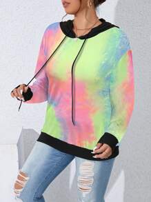 SHEIN LUNE Plus Size Plain Color Patchwork Long Sleeve Casual Sweatshirt Pullover Fall Sweatshirt - Multicolor - View 4