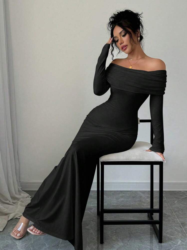 black long tight fitted dress Angel Heart" Black Elegant Simple Bodycon Long Midi Dress