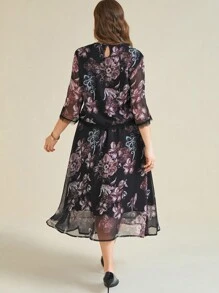 SHEIN Clasi Bộ 2 chiếc áo lưới ren in hoa thanh lịch dành cho nữ, cỡ lớn - Nhiều màu - Xem 2