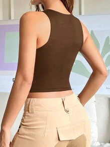 SHEIN EZwear Top Feminina de Cor Sólida Decote Careca Sem Mangas, Simples e Vazada, Casual para Uso Diário