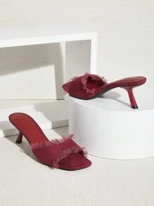 SHUZIA Ladies' New Burgundy Low Heel Mule Square Toe Shoes Spring Shoes Spring Break Easter Prom Heels Wedding Shoes