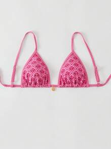 Swim Mod Women's Random Floral Print Spaghetti Strap Summer Beach Bikini Top - Pink - View 3