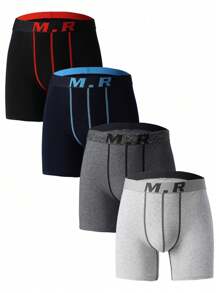 3pcs/Pack Men's Boxer Briefs, Casual Sports Long Leg Trunks, Plus Size Underwear Shorts, All Season - Multicolor - View 3