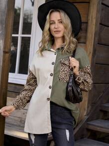LanaWest Cut And Sew Leopard Corduroy Coat Fall Winter Cloth For Women - Multicolor - View 4