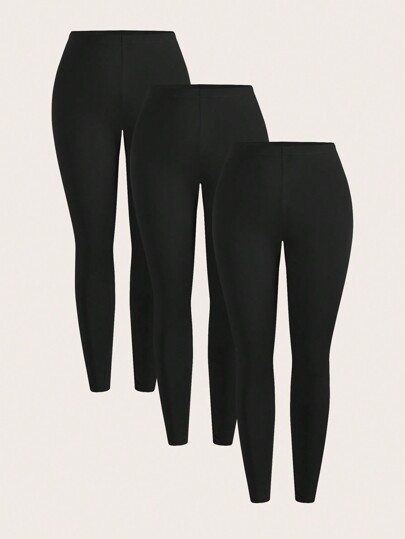 Slaydiva 3pcs/Set Black Plus Size Casual Leggings, Suitable For Spring And Autumn Women Plus Clothing Pants Women's Sportswear