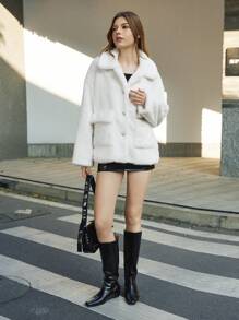 Jouncy 秋冬休闲厚款宽松简约蓬松短款女士夹克