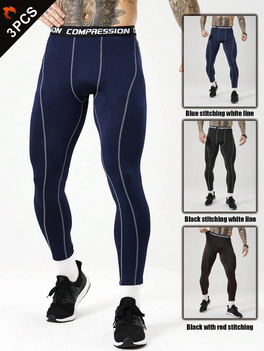 Gym Rark Letter Print Color Block Trim Men's Tight Fit Athletic Pants 3-Piece Set - Black - View 1