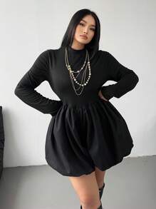 Allurite Plus Size Long Sleeve Stand Collar Sweet Cake Jumpsuit, Cute Rompers