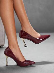 CUCCOO SZL Tacones altos de punta en color rojo vino, adecuados para salir de noche, vestidos de fiesta, celebraciones de Navidad y Año Nuevo, y atuendos de primavera/verano
