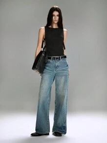 LYSMO Women's Solid Color Round Neck Casual Camisole With Side Buckle Design - Black - View 6