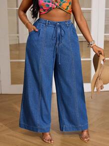 SHEIN SXY Plus Size Casual Loose Baggy Jeans With Diagonal Pockets - Blue - View 5