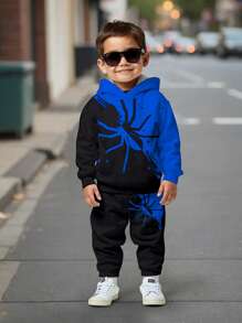 SHEIN Leap Crew 2 件套年轻男孩宽松运动休闲简约舒适长袖连帽衫运动衫 - 彩色 - 查看 2