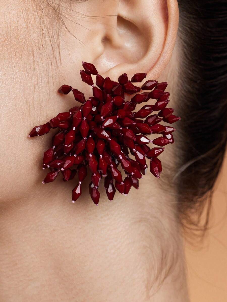 SHEIN SXY 1 par de aretes artesanales únicos y ligeros minimalistas, aretes rojos de moda casual - Burdeos - Ver 1