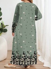 EMERY ROSE Floral Print Plus Size Crew Neck Long Sleeve Dress, Suitable For  Chic Dress,Flower/Spring/Summer/Vacation - Multicolor - View 2