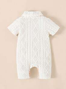 Souflis Souflis Babyjongens korte romper jumpsuit, effen kleur gebreid argyle patroon verloop onderkant contrasterende kleur drukknoopsluiting korte mouwen baby kruippakje kleding, zomer