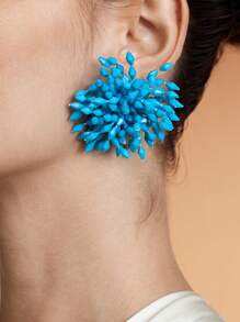SHEIN SXY 1 par de aretes de cristal con diseño exagerado de moda, hechos a mano - Azul - Ver 2