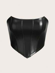 SHEIN ICON Top bandeau simple en PU couleur unie pour femmes, style Y2K, pour fêtes de vacances et Nouvel An, bordeaux - Noir - Voir 4