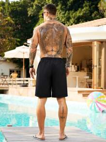 Manfinity Swimmode Men's Casual Cat Print Drawstring Waist Beach Shorts, Summer