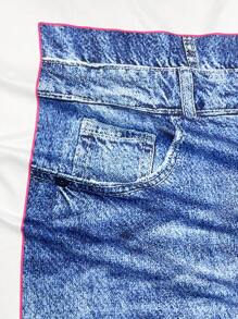 SHEIN SXY 女式夏季牛仔效果短款上衣 + 铅笔裙两件套 - 藍色 - 查看 7