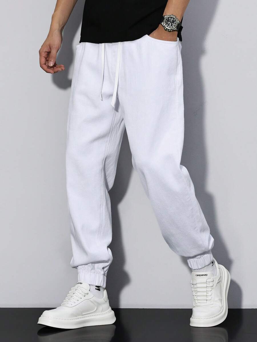 Manfinity Homme Quần Jeans Denim Thường Ngày Màu Trơn Cho Nam - trắng - Xem 1