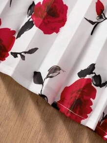 SHEIN Tween Girls Solid Square Neck Patchwork Ditsy Floral Short Sleeve A-Line Dress, Princess Party Dress, Suitable For Graduation Dance, Birthday Party