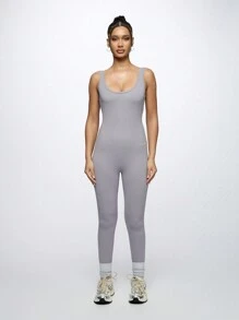 SUMWON WOMEN Seamless Compression Athletic Unitard Performance Workout Full Body Suit Training Exercise Jumpsuit Dance Yoga Fitness Active Gym Wear Sculpting Bodysuit Ballet Base Layer - Light Grey - View 1