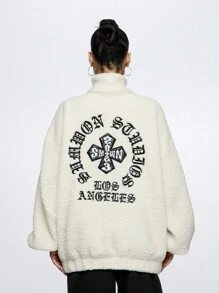 SUMWON WOMEN Luxury Sherpa Fleece Winter Zip-Up Jacket Cozy Teddy Bear Plush Outerwear With Premium Metal Hardware And Embroidered Logo Holiday Season Essential