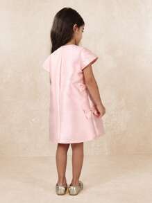 SUMWON Elegant Bow Detail Shift Dress Special Occasion Formal Wedding Party Holiday Birthday Girl Satin Dress With Flutter Sleeves Vacation - Pink - View 2