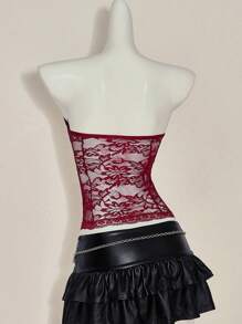 SHEIN ICON Sujetador bandeau sexy de encaje de contraste, color rojo