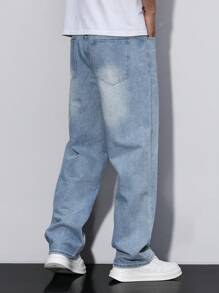 Manfinity Homme Men's Loose Fit Straight Leg Casual Jeans With Pockets - Light Wash - View 7