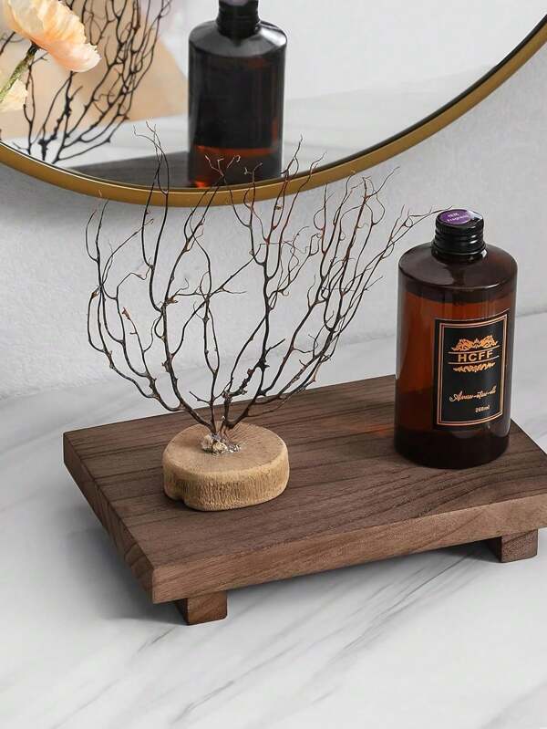 1pc Bathroom Tray Vanity Hands Soap Scented Candle Storage Holder Retro Wooden Kitchen Seasoning Tray Home Decoration Hands Soap Dispenser Tray For Kitchen&Bathroom Countertop Perfume Towel Organizer Toilet Tank Tray