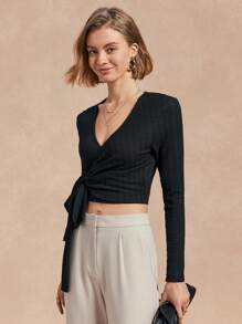 Chiquease Women Plain Color Long Sleeve Lace-Up Casual Blouse, Everyday Wear