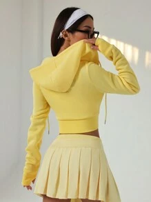 Easithlete Mustard Yellow Fleece Yoga Sports Jacket - Mustard Yellow - View 2