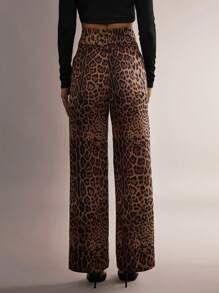 EURMUSE Women Wide Leg Belt Detailed Leopard Printed Pant - Brown - View 2