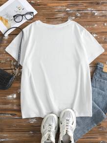 Maweii Plus Size Damska Prosta Grafika Nadruk Krótki Rękaw Okrągły Dekolt Koszulka Graficzna Damskie Topy, Na Lato