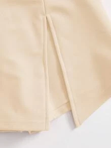 SHEIN EZwear 大码纯色简约开衩下摆裤裙，日常休闲穿着 - 杏色 - 查看 5