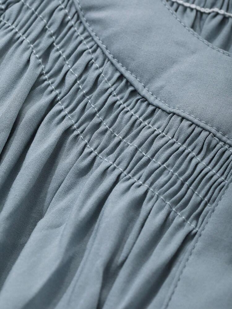 Artistic Style Round Neck Tie-Up Pleated Design Single-Breasted Button Long Dress For Women, Fall Dress Long Sleeve Dress