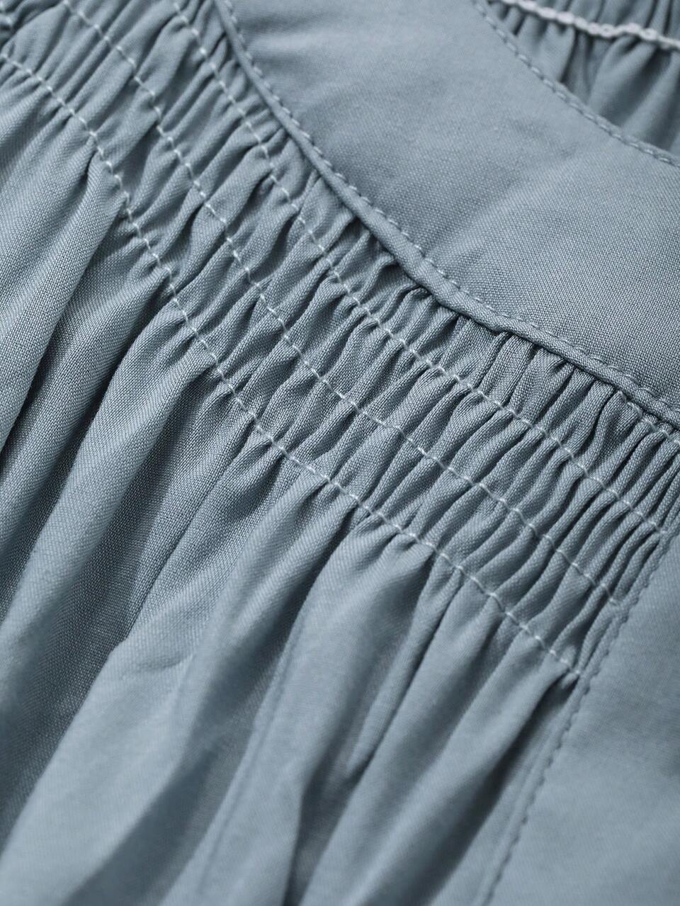 Artistic Style Round Neck Tie-Up Pleated Design Single-Breasted Button Long Dress For Women, Fall Dress Long Sleeve Dress
