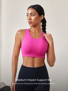 GLOWMODE Performance Cut-Out Hook Closure Sports Bra Medium Impact Jogging Gym Training Daily Quick Dry Moisture Wicking - Red Violet - View 3