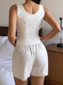 DAZY Set de pijama de 2 piezas con pantalonetas y parte superior sin mangas con estampado floral ditsy para mujer