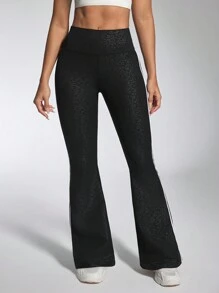 Damskie spodnie fitness z rozszerzanymi nogawkami i paskami po bokach, codzienne, aktywne