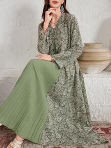 Lacomfia Vestido holgado con estampado tradicional, patchwork y plisado al estilo árabe, modesto - Verde - Ver 5