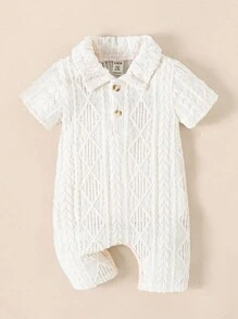 Souflis Souflis Babyjongens korte romper jumpsuit, effen kleur gebreid argyle patroon verloop onderkant contrasterende kleur drukknoopsluiting korte mouwen baby kruippakje kleding, zomer