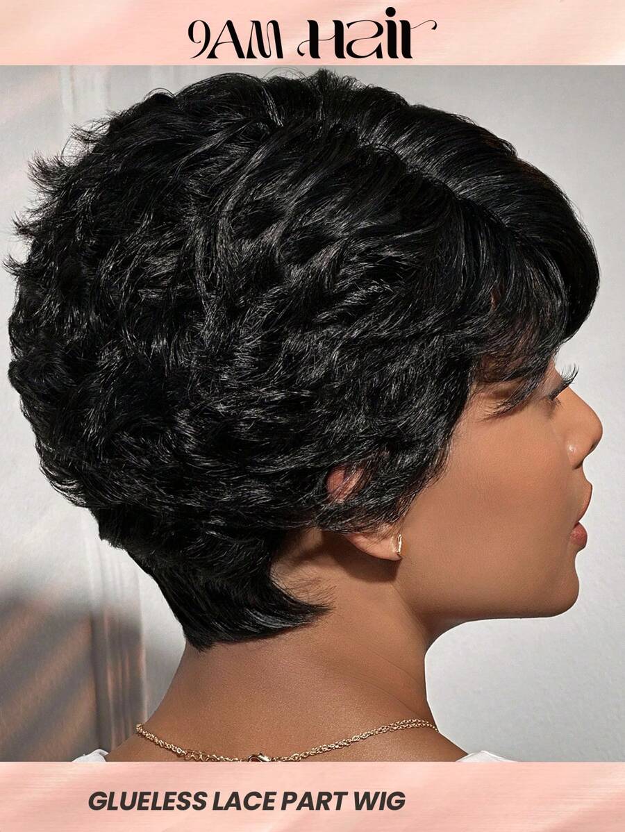 4*1 Lace Short Straight Pixie Cut With Bangs Natural Color Wear&Go Wigs