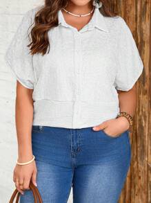 EMERY ROSE Blouse ouverte devant en dentelle pour femme de grande taille, style décontracté. Convient pour les sorties quotidiennes et les vacances - Blanc - Voir 3