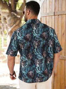 ResortEase Plus Size Men's Botanical Print Short Sleeve Shirt