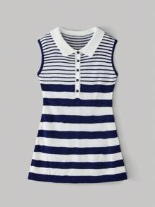 SHEIN MOD Women's Contrast Color Stripe Collared Sweater Dress - Blue - View 1