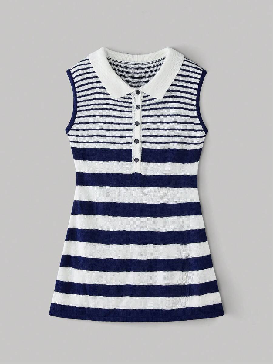 SHEIN MOD Women's Contrast Color Stripe Collared Sweater Dress - Blue - View 1
