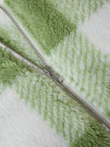 SHEIN LUNE Plus Size Front Zip Up Long Sleeve Plaid Minimalist Jacket, Casual Everyday Wear - Multicolor - View 8