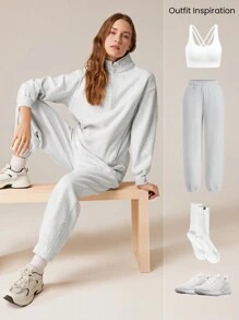 GLOWMODE 日常羊毛半拉链臀长长袖运动衫，带侧袋，日常休闲